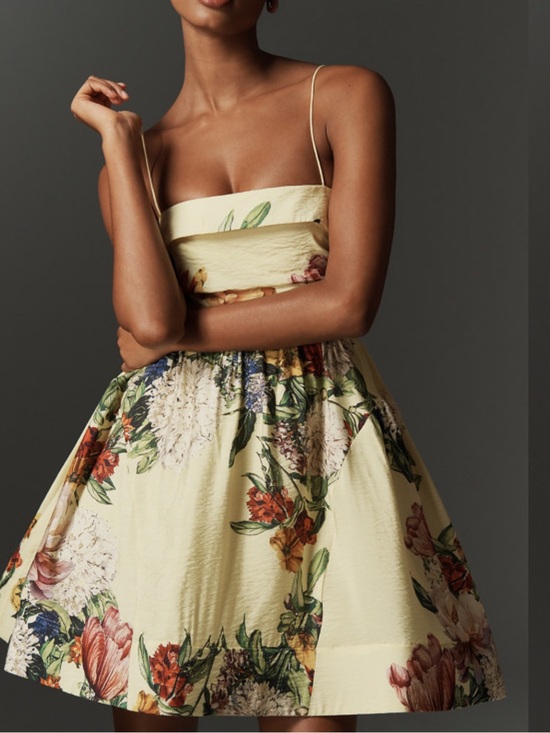 Maeve Dresses & Skirts - Maeve Pale Yellow Floral Spaghetti-Strap Mini Dress